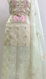 Women's Lakhnavi Handcrafted Pure Organza Chikankari Unstitched Kurta And Dupatta Set- HONC0213073