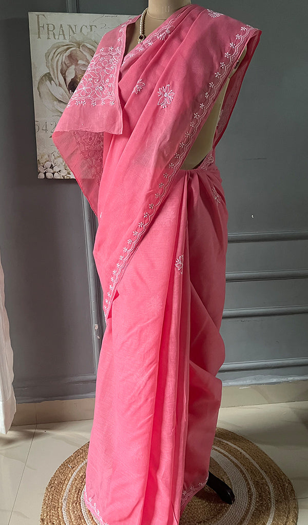 Fairoz Women's Lakhnavi Handcrafted Cotton Chikankari Saree - HONC0310685