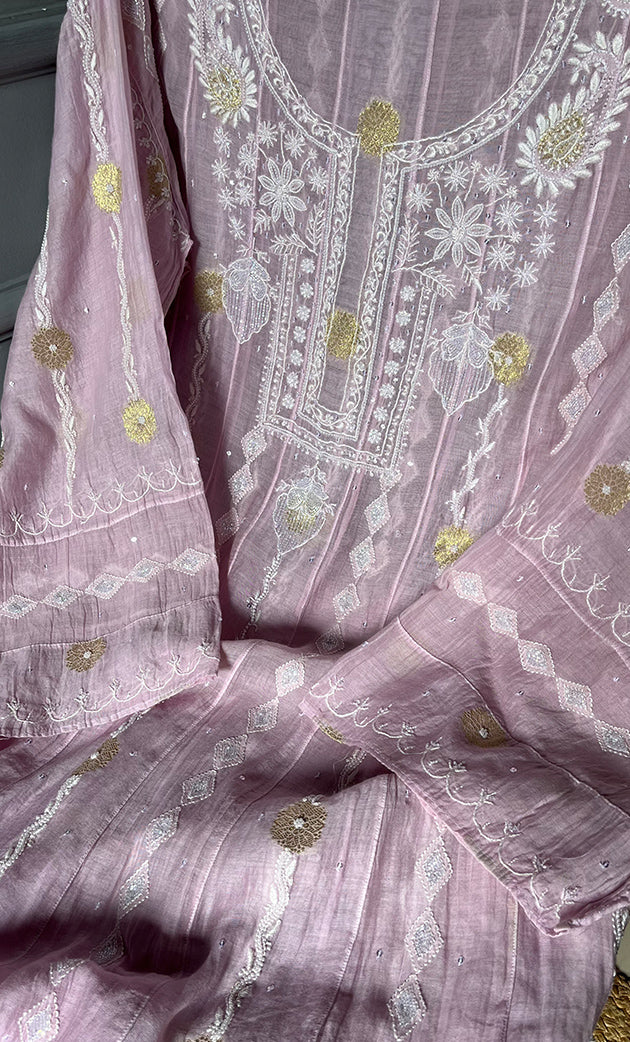 Izna Women's Lakhnavi Handcrafted Mul Chanderi Semi - Stitched Anarkali And Dupatta Set - HONC0302870