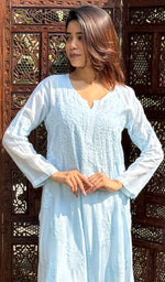 Load image into Gallery viewer, Women&#39;s Lucknowi Handcrafted Muslin Chikankari Kurti - HONC0207552
