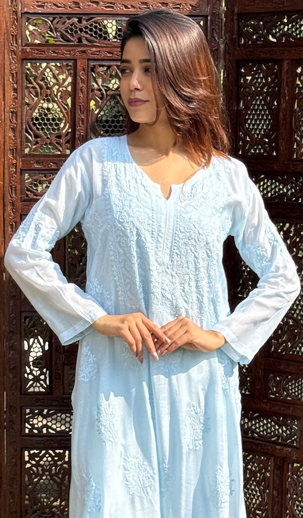 Women's Lucknowi Handcrafted Muslin Chikankari Kurti - HONC0207552