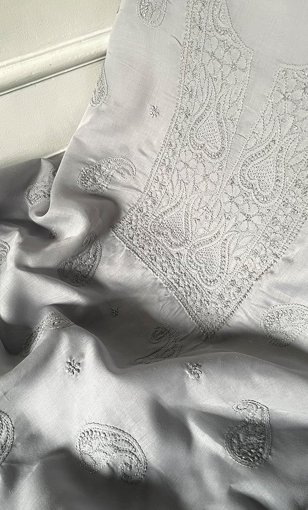 Women's Lakhnavi Handcrafted Unstitched Cotton Chikankari Suit Material - HONC0329386