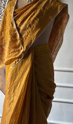 Load image into Gallery viewer, Women's Lakhnavi Handcrafted Tissue Chanderi Chikankari Saree - HONC0339781