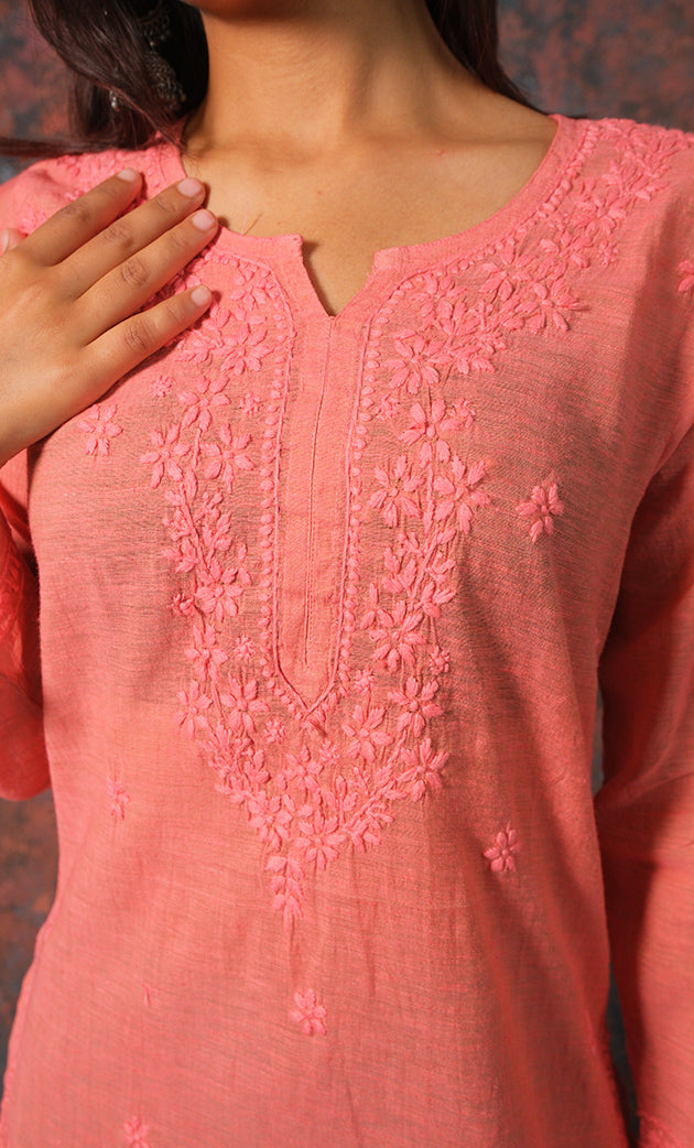 Women's Lakhnavi Handcrafted Cotton Chikankari Top - HONC0331499