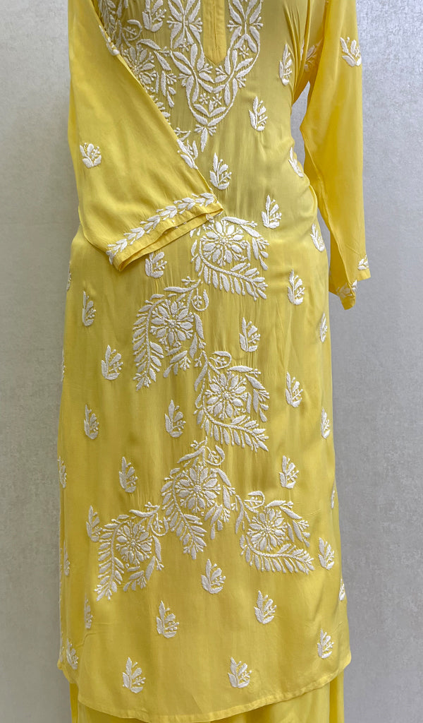 Women's Lakhnavi Handcrafted Modal Cotton Chikankari Kurta And Palazzo Set  - HONC0132659