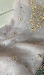 Load image into Gallery viewer, Women's Lakhnavi Handcrafted Pure Organza Chikankari Unstitched Kurta And Dupatta Set- HONC0362254