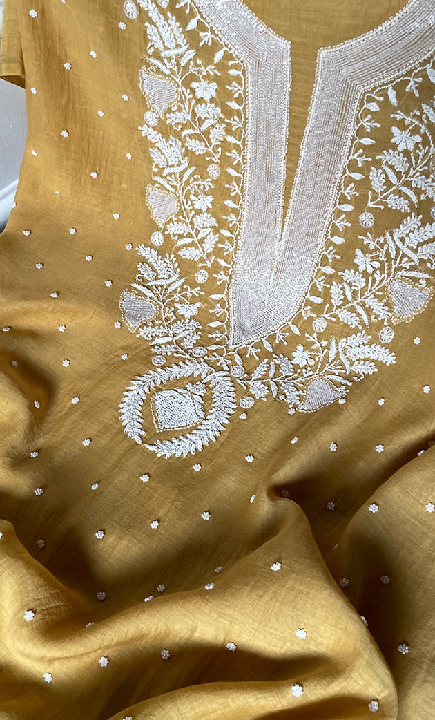 Women's Lakhnavi Handcrafted Mul Chanderi UnStitched Kurta And Dupatta Set - HONC0318600