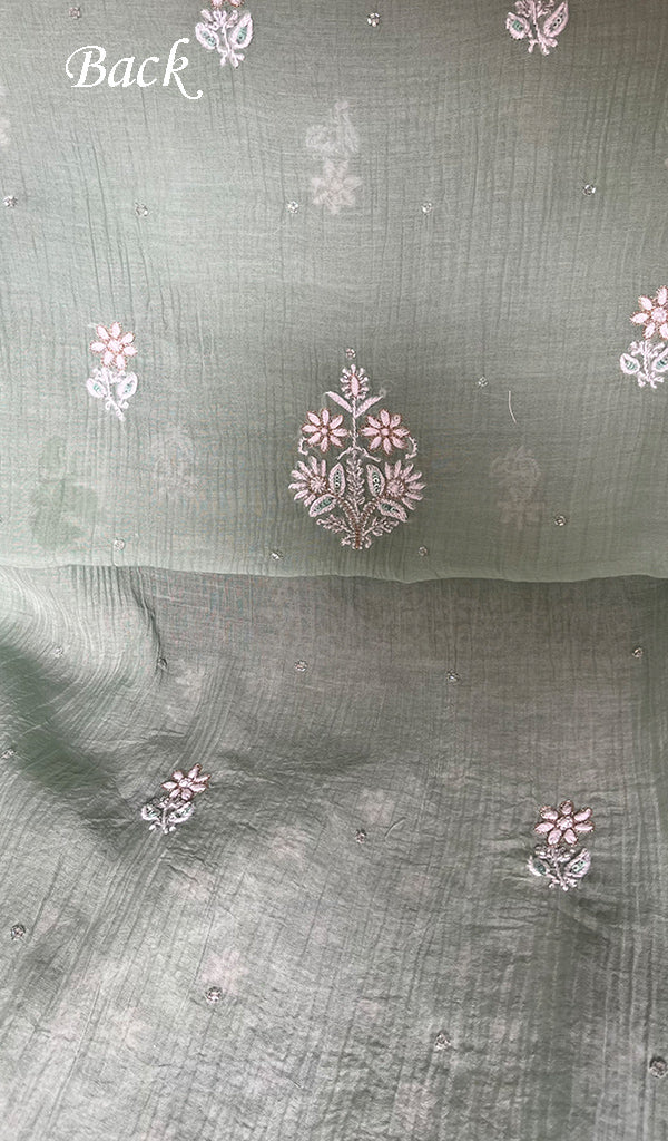 Women's Lakhnavi Handcrafted Mul Chanderi Unstitched Kurta And Dupatta Set - HONC0374455