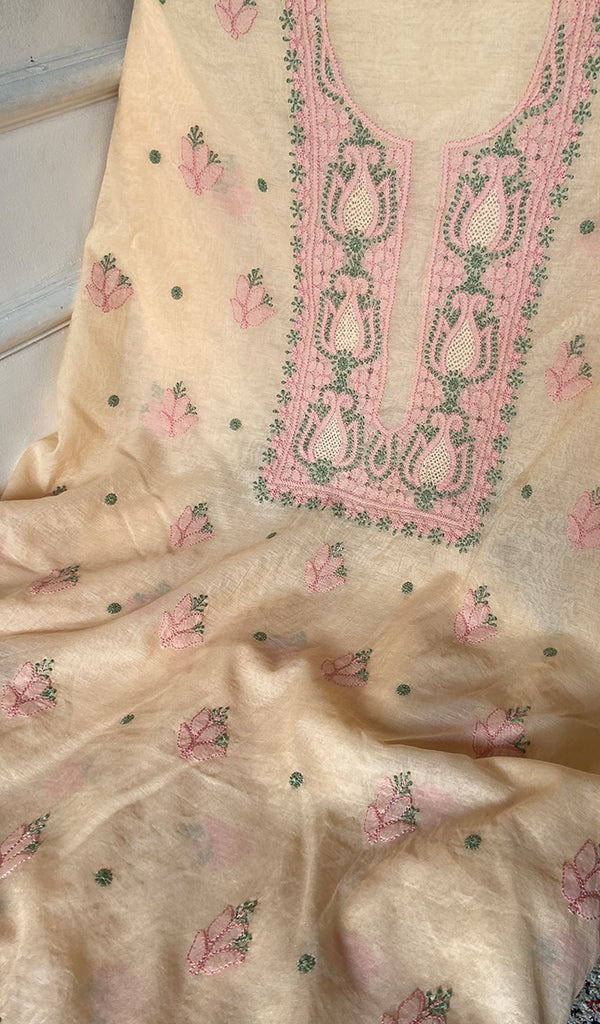 Zoha Women's Lakhnavi Handcrafted Mul Chanderi Unstitched Kurta And Dupatta Set- HONC0365496