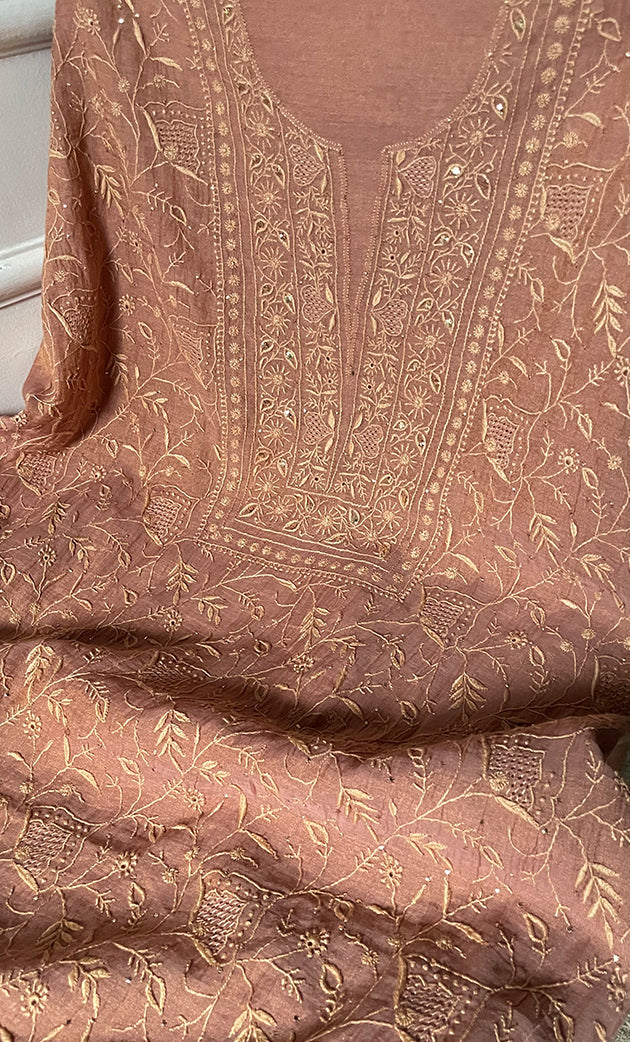 Women's Lakhnavi Handcrafted Tissue Chanderi Unstitched Kurta And Dupatta Set - HONC0270057