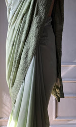 Load image into Gallery viewer, Women&#39;s Lakhnavi Handcrafted Viscose Georgette Chikankari Saree - HONC0301803
