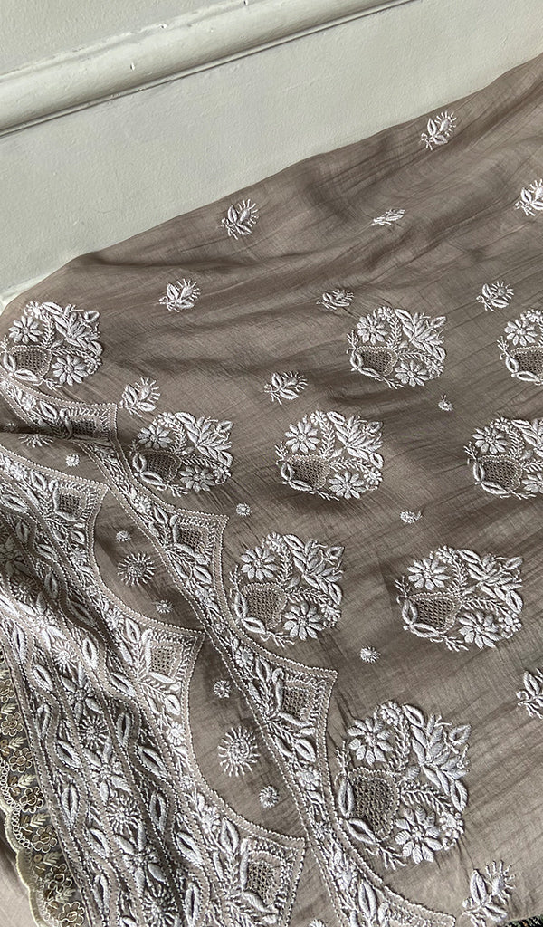 Women's Lakhnavi Handcrafted Mul Chanderi Semi - Stitched Kurta And Dupatta Set - HONC0374243
