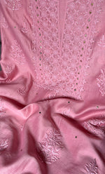 Load image into Gallery viewer, Women's Lucknowi Handcrafted Chanderi Silk Unstitched Chikankari Full Suit Material - HONC0287070