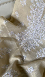 Load image into Gallery viewer, Women's Lakhnavi Handcrafted Tissue Chanderi Unstitched Chikankari Kurta And Dupatta Set - HONC0360002