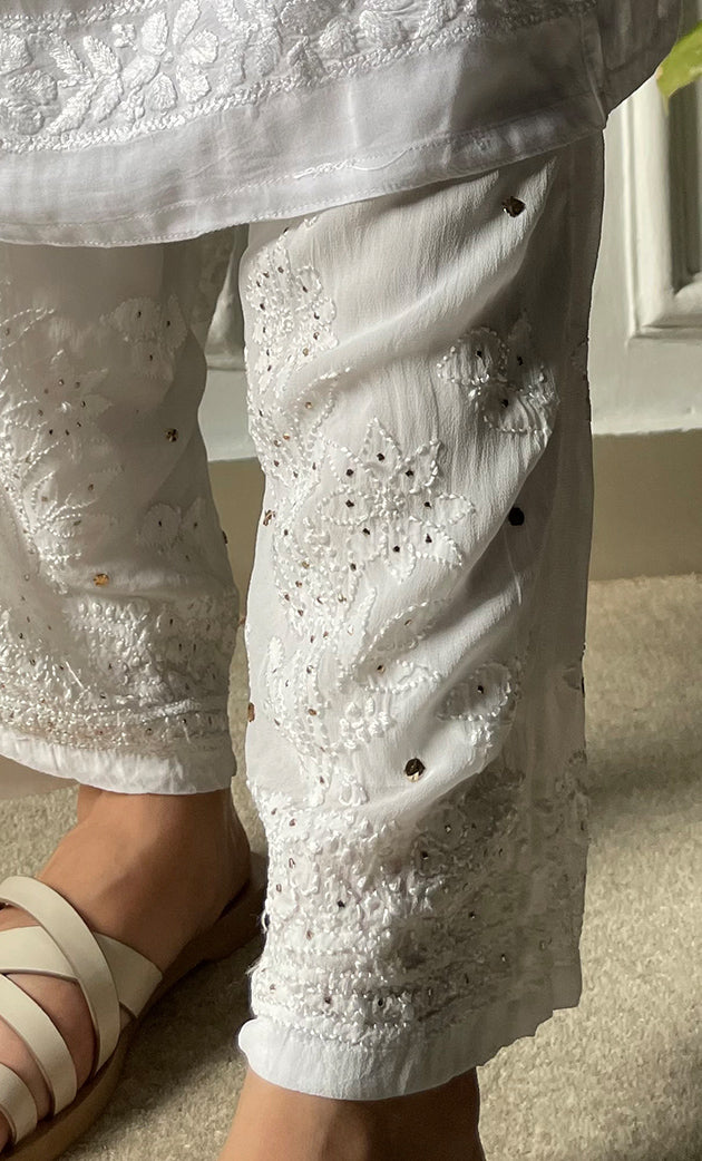 Women's Lucknowi Handcrafted Viscose Georgette Chikankari Pant - HONC0291672