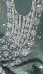 Load image into Gallery viewer, Women's Lakhnavi Handcrafted Pure Organza Chikankari Unstitched Kurta And Dupatta Set- HONC0339019