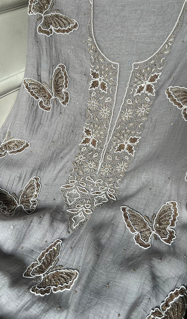 Women's Lakhnavi Handcrafted Mul Chanderi Kurta And Dupatta Set - HONC0295624