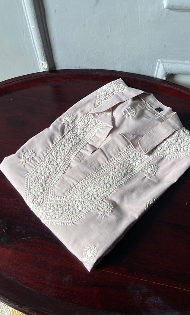 Men's Lucknowi Handcrafted Cotton Chikankari Kurta - HONC0302811