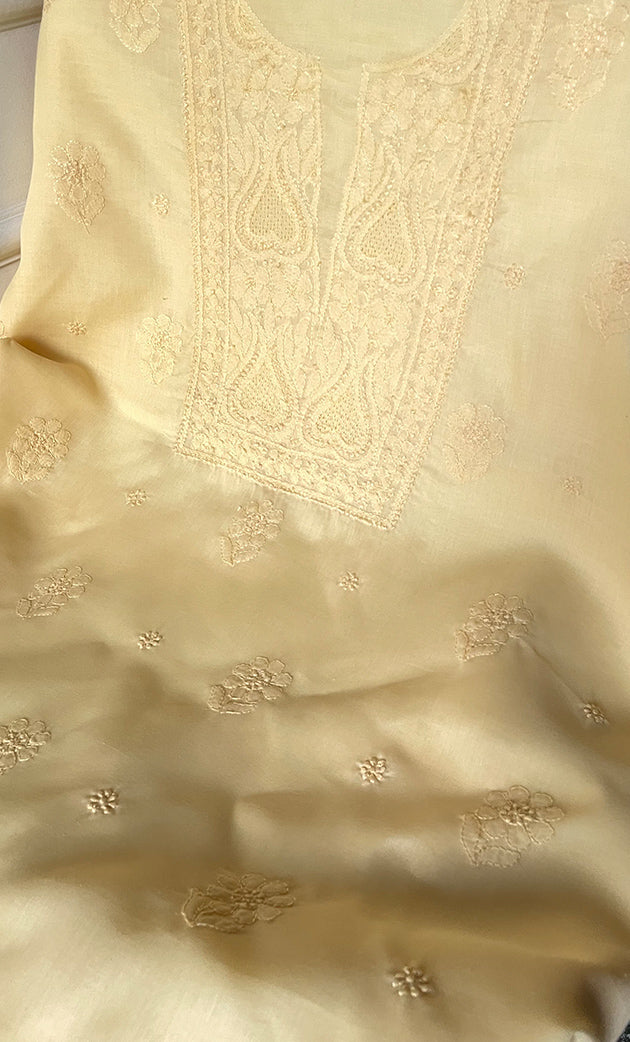 Women's Lakhnavi Handcrafted Unstitched Cotton Chikankari Suit Material - HONC0329389