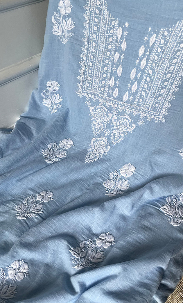 Women's Lakhnavi Handcrafted Unstitched Cotton Chikankari Suit Material - HONC0317010
