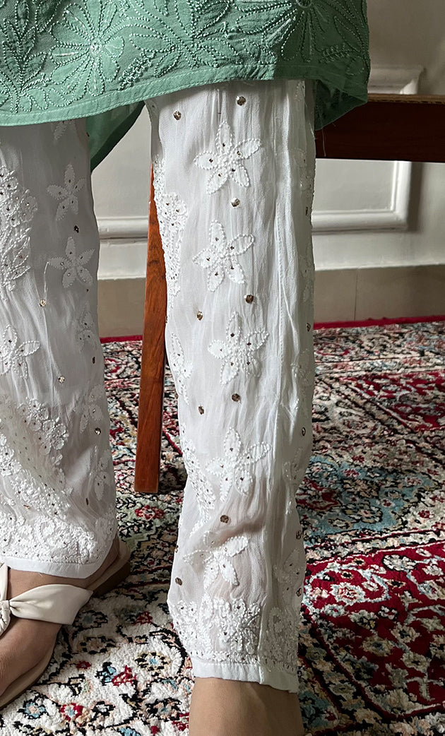 Women's Lucknowi Handcrafted Viscose Georgette Chikankari Pant - HONC0291675