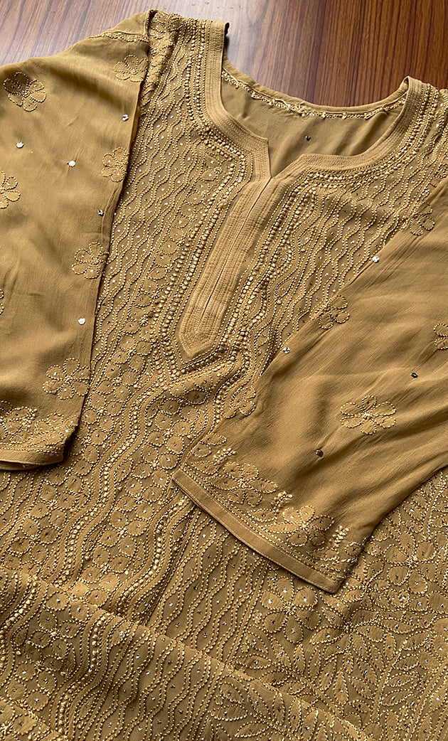 Yusra Women's Lakhnavi Handcrafted Viscose Georgette Chikankari Kurti- HONC0300290