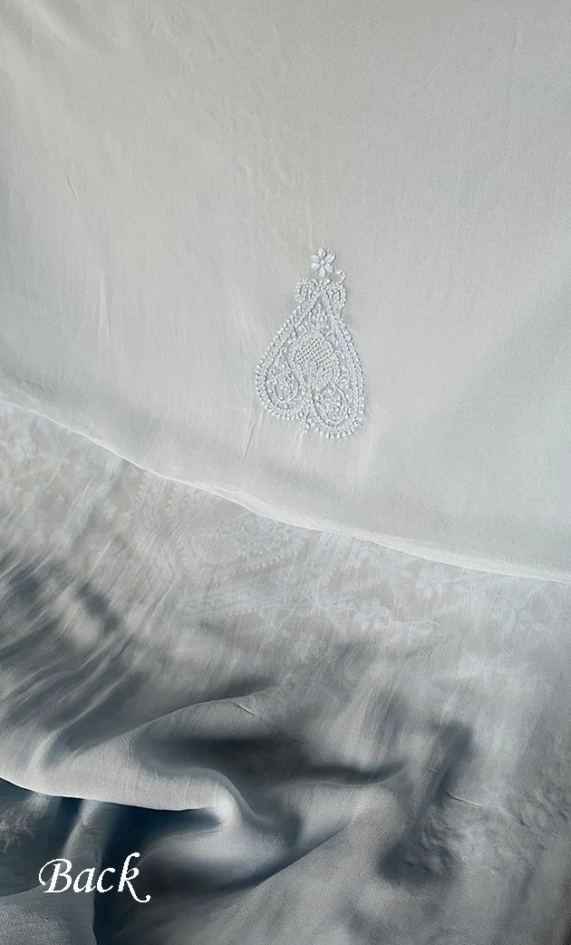 Lucknowi Handcrafted Viscose Georgette Chikankari Unstitched Men's Kurta Fabric - HONC0282445