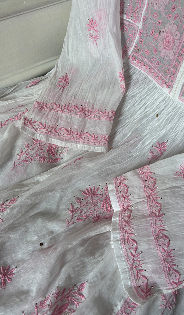Women's Lakhnavi Handcrafted Mul Chanderi Semi - Stitchd Kurta And Dupatta Set - HONC0322120