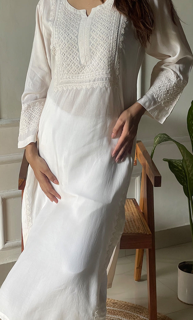 Rooh Women's Lucknowi Handcrafted Modal Cotton Chikankari Kurti - HONC0264886