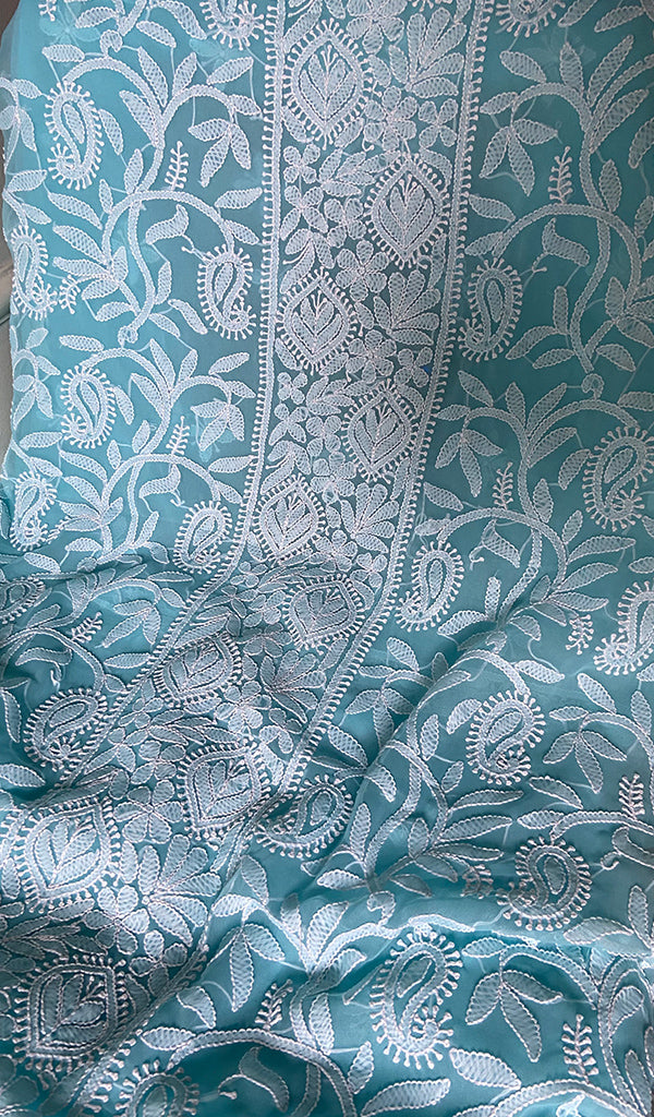 Women's Lucknowi Handcrafted Faux-Georgette Unstitched Chikankari Suit Material - HONC0348763