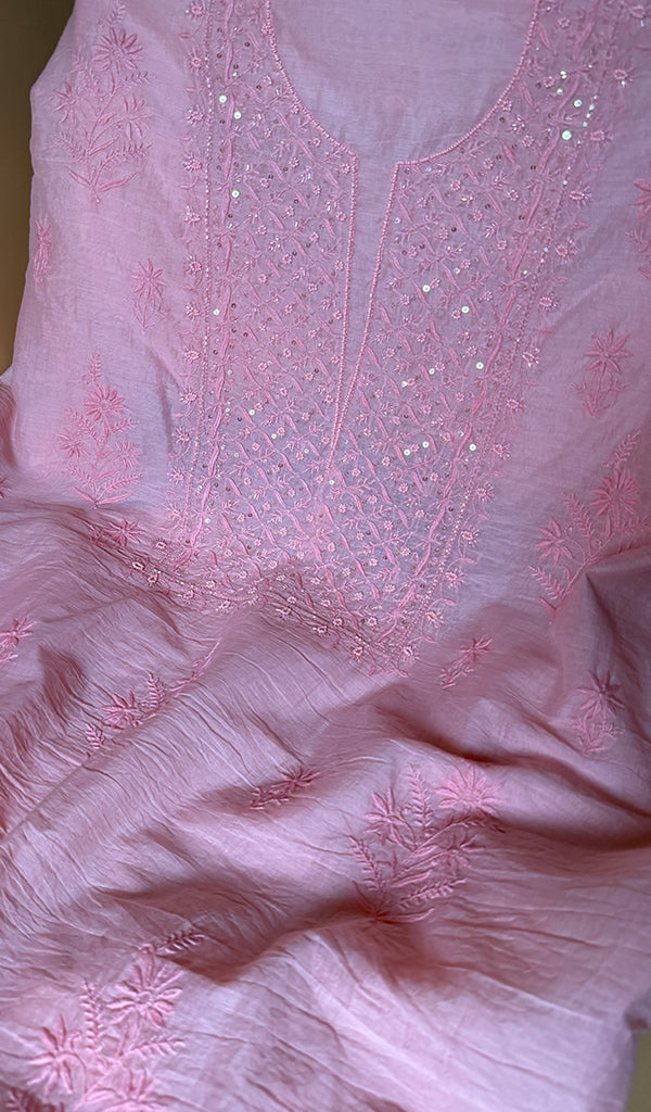 Pure Mul Chanderi Chikankari 3 Pc Unstitched Suit Set