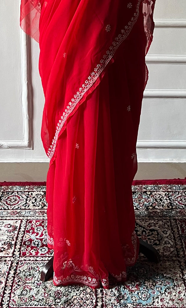 Women's Lucknowi Handcrafted  Faux-Georgette Chikankari Saree - HONC0311919