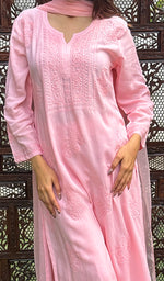 Load image into Gallery viewer, Women&#39;s Lakhnavi Handcrafted Modal Cotton Chikankari Kurta Dupatta And Palazzo Set - HONC0247744
