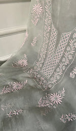 Load image into Gallery viewer, Women's Lakhnavi Handcrafted Pure Organza Chikankari Unstitched Kurta And Dupatta Set- HONC0335078