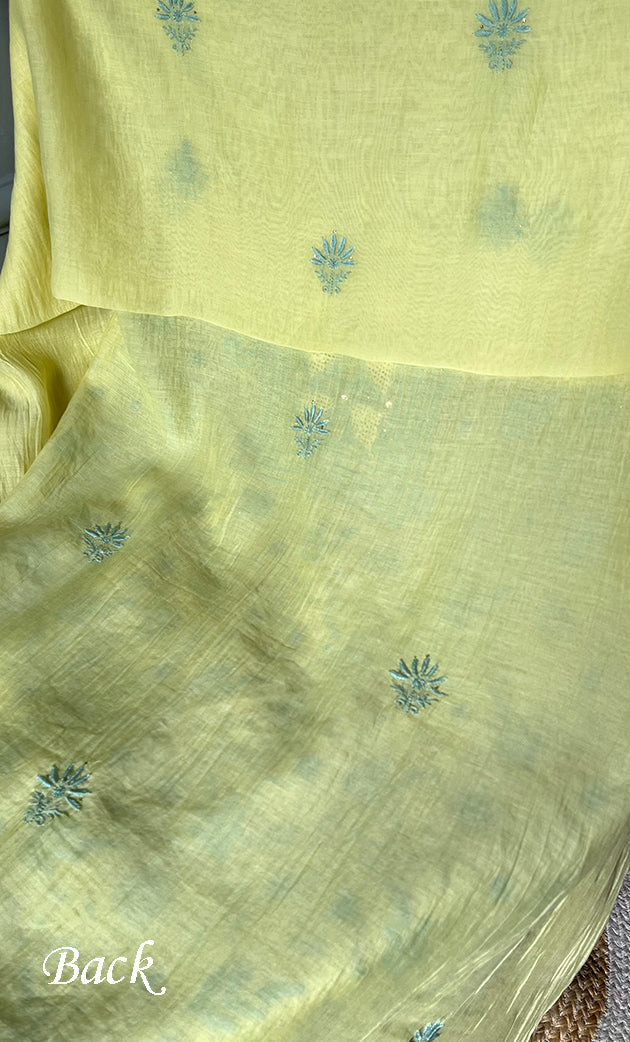 Women's Lakhnavi Handcrafted Unstitched Mul Chanderi Kurta And Dupatta Set - HONC0280883