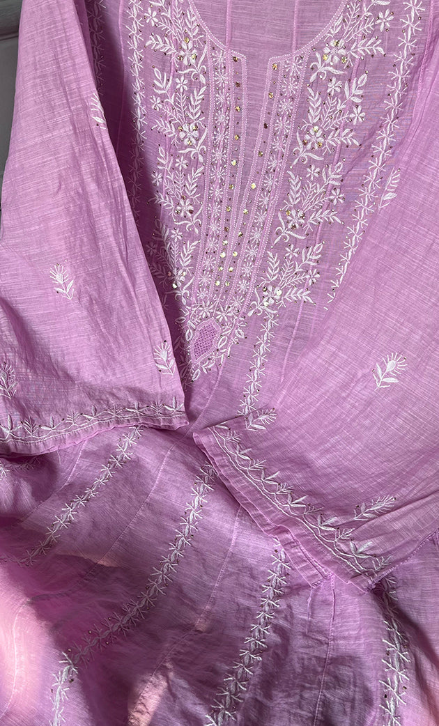 Women's Lakhnavi Handcrafted Chanderi Silk Semi - Stitched Anarkali And Dupatta Set - HONC0273156