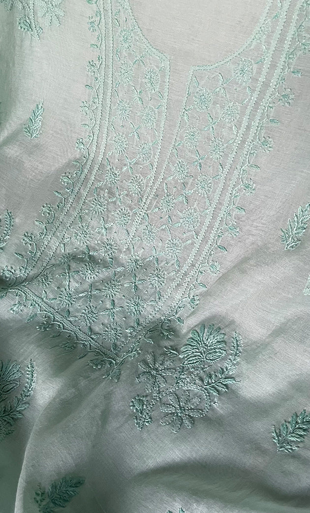 Women's Lakhnavi Handcrafted Mul Chanderi Unstitched Chikankari Full Suit Material - HONC0307425