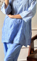 Load image into Gallery viewer, Imara Women's Lakhnavi Handcrafted Chanderi Silk Chikankari Top And Pant Set - HONC0340436