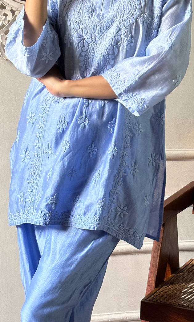 Imara Women's Lakhnavi Handcrafted Chanderi Silk Chikankari Top And Pant Set - HONC0340436