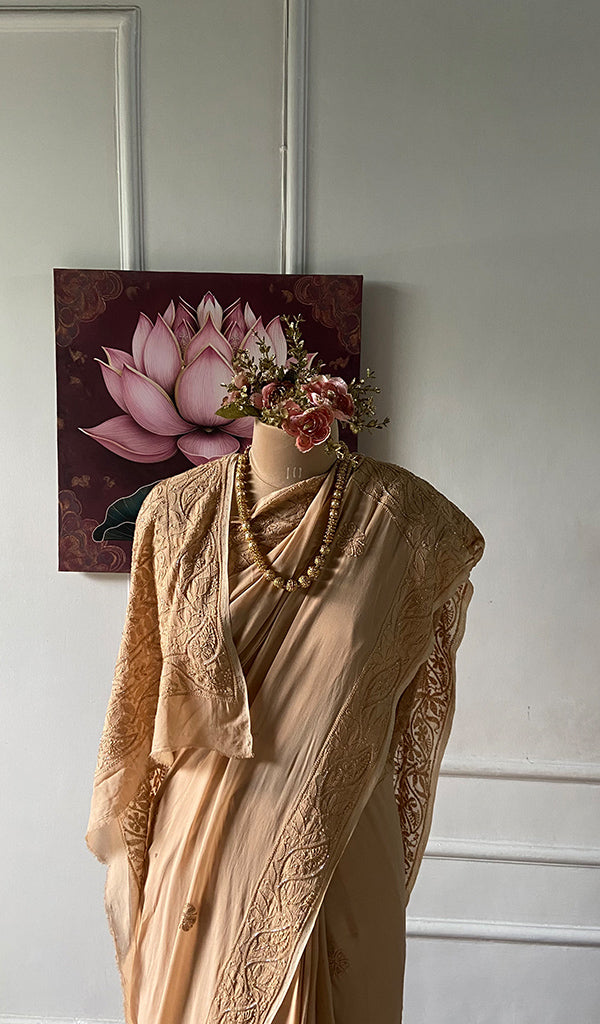 Women's Lakhnavi Handcrafted Viscose Georgette Chikankari Saree - HONC0337522