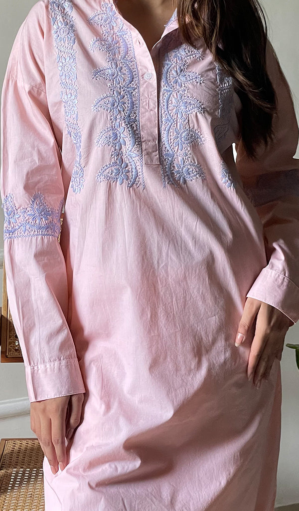 Enayat Women's Lakhnavi Handcrafted Cotton Chikankari Oversized Kurta And Pant Set - HONC0297451