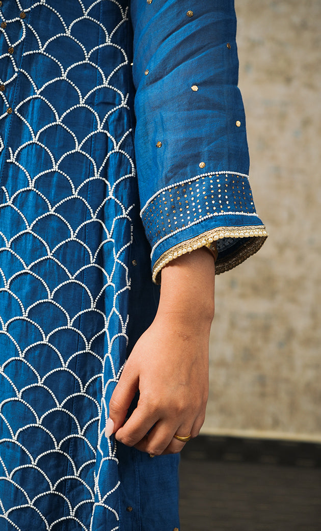 Women's Lakhnavi Handcrafted Mul Chanderi Chikankari Stitched Kurta, Dupatta And Pant Set - HONC0321828