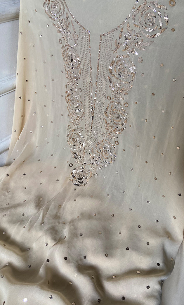 Women's Lucknowi Handcrafted Viscose Georgette Unstitched Chikankari Suit Material - HONC0338158