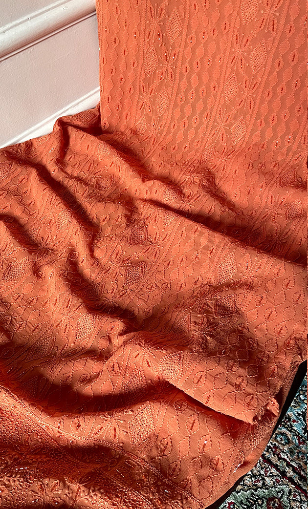 Women's Lakhnavi Handcrafted Viscose Georgette Chikankari Full Suit Material - HONC0299912