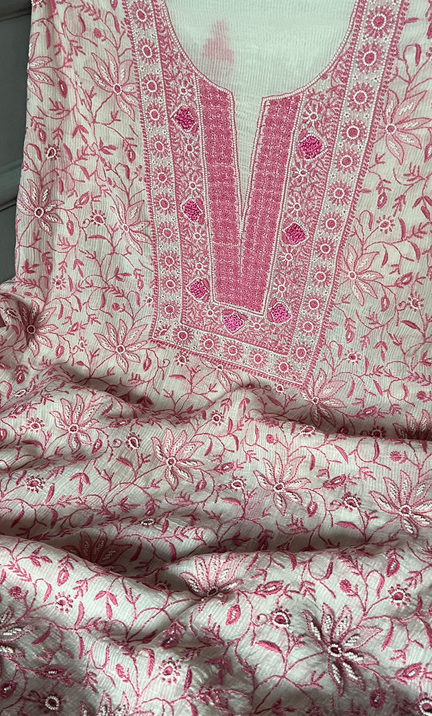 Women's Lakhnavi Handcrafted Maheshwari Mul Chanderi Unstitched Kurta And Dupatta Set- HONC0270650