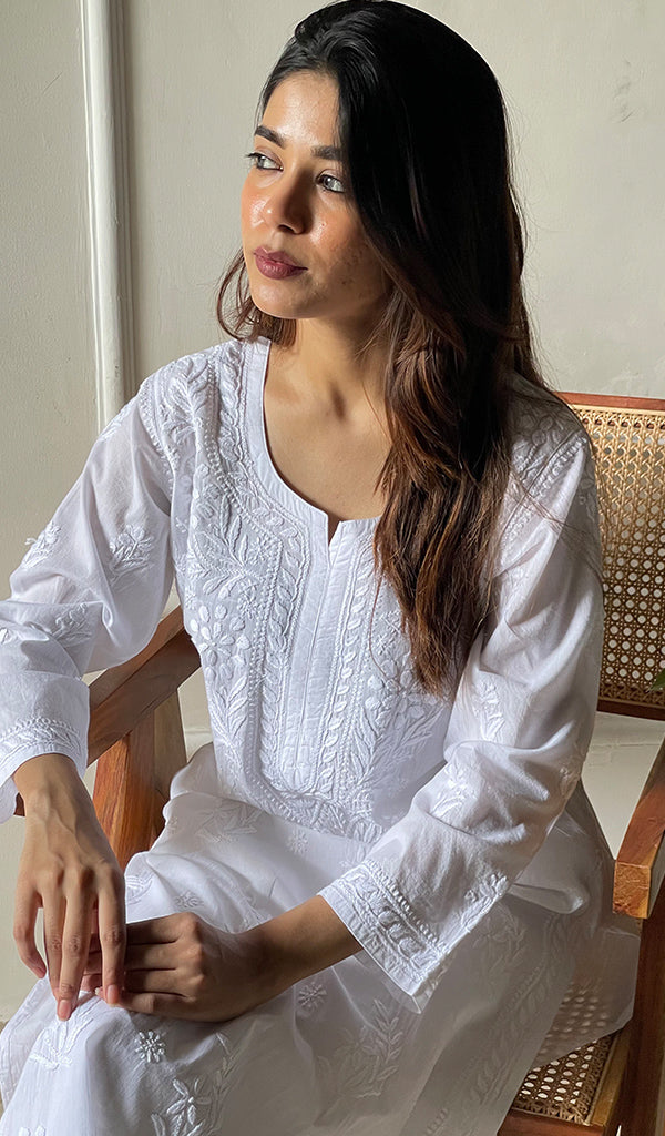 Women's Lakhnavi Handcrafted Cotton Chikankari Top And Palazzo Set - HONC0299588