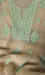 Load image into Gallery viewer, Rose Women&#39;s Lakhnavi Handcrafted Pure Organza Chikankari Unstitched Kurta And Dupatta Set- HONC0310090
