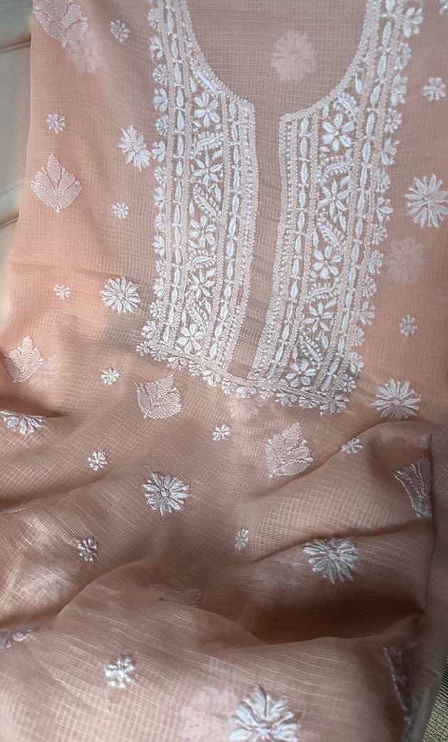 Women's Lakhnavi Handcrafted Kota Cotton Unstitched Kurta And Dupatta Set- HONC0318738