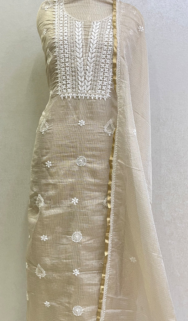Women's Lucknowi Handcrafted Kota Chanderi Chikankari Kurta And Dupatta Set - Honc0132852