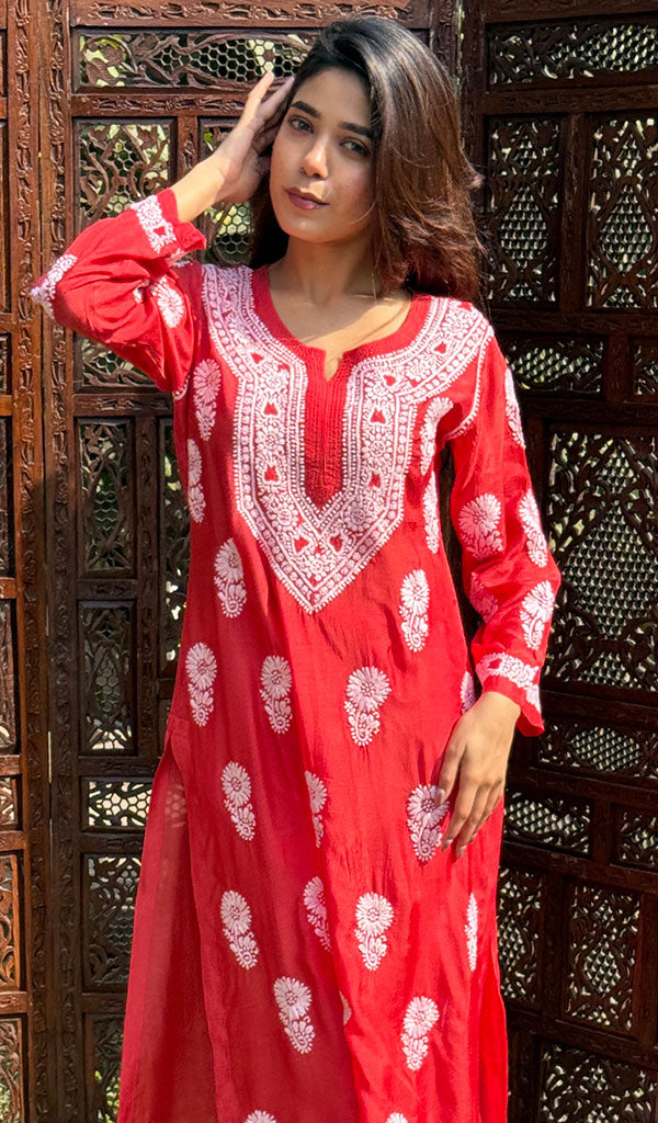 Red Lucknowi Chikankari kurtas